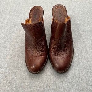 Born Crown Womens Mules Brown Leather Clog Heel Size 7M 38 BOC By Born
